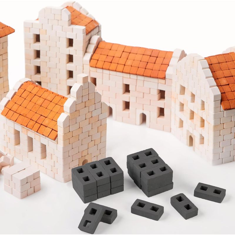 Art Craft Easter - 60個入り 1/12スケール グレー ミニ建築模型用建材、DIYクラフト用粘土レンガ、ジオラマベース ホビー用