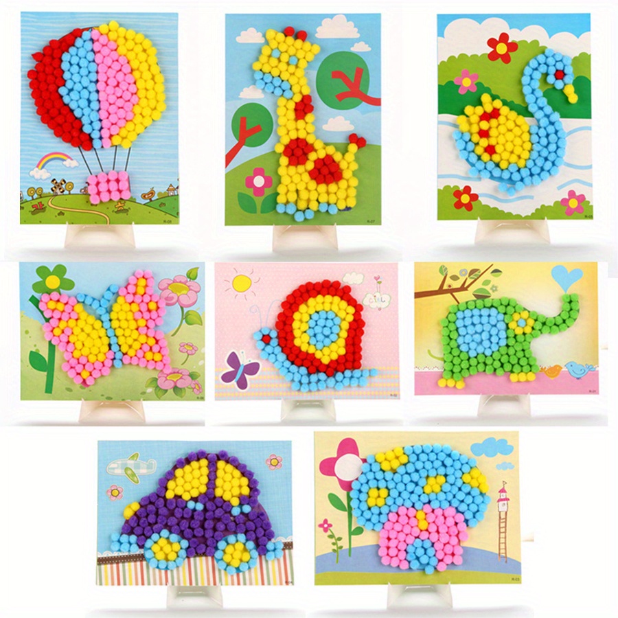Art Craft Animals - 2 個 16 × 21 センチメートルカラフルなポンポン絵画動物輸送