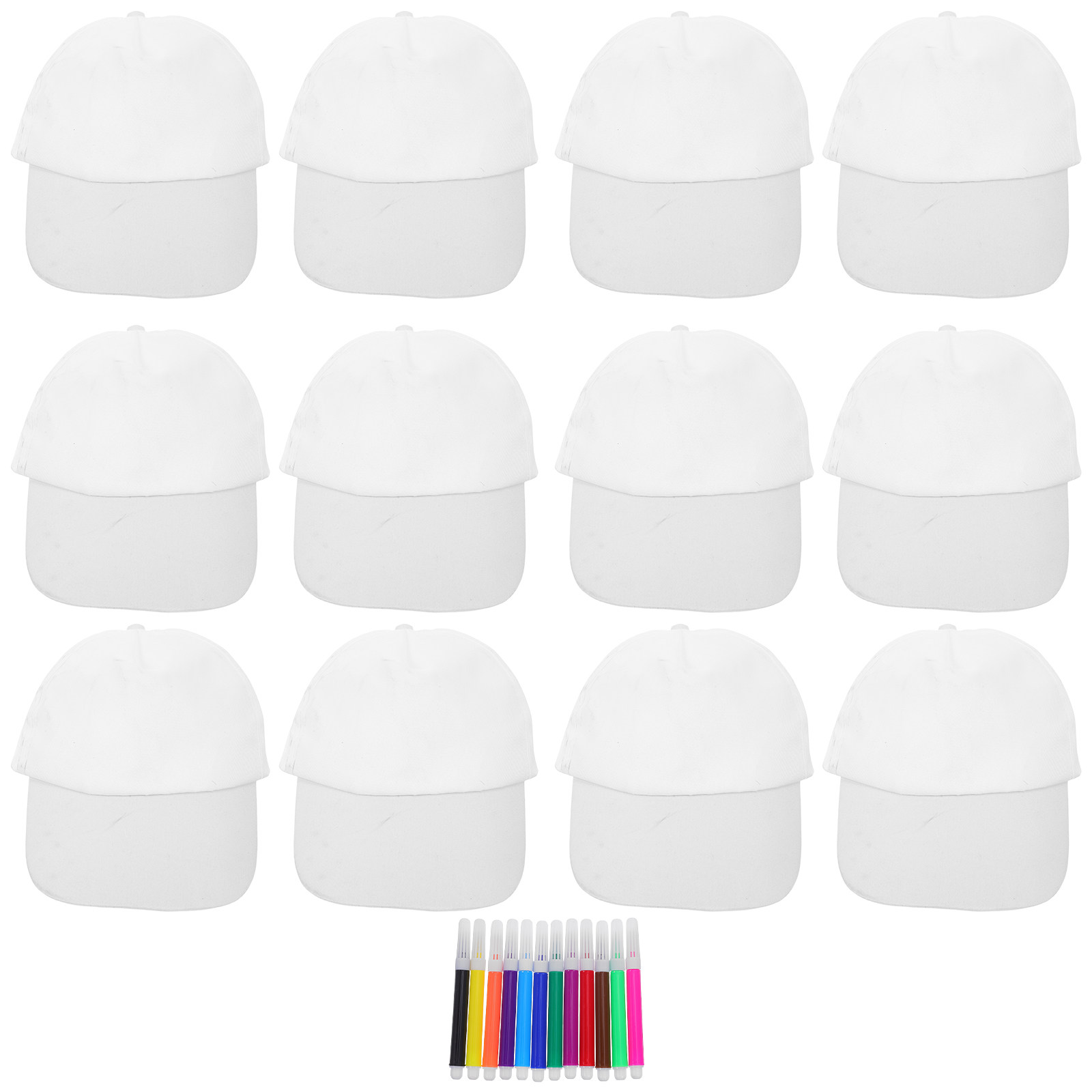 Art Craft Kits - キッズ用無地の白い野球帽1セット、幼児用男の子帽子、DIYペイントキット、誕生日パーティーのアートクラフトアクティビティ、野球帽のまとめ売り