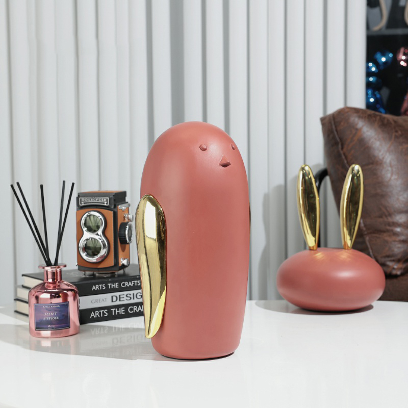 Art Craft Rabbit - モダンな子供部屋の装飾,彫刻の家具,抽象的な樹脂工芸品,金の耳,ピンクのウサギの樹脂アート,家の装飾
