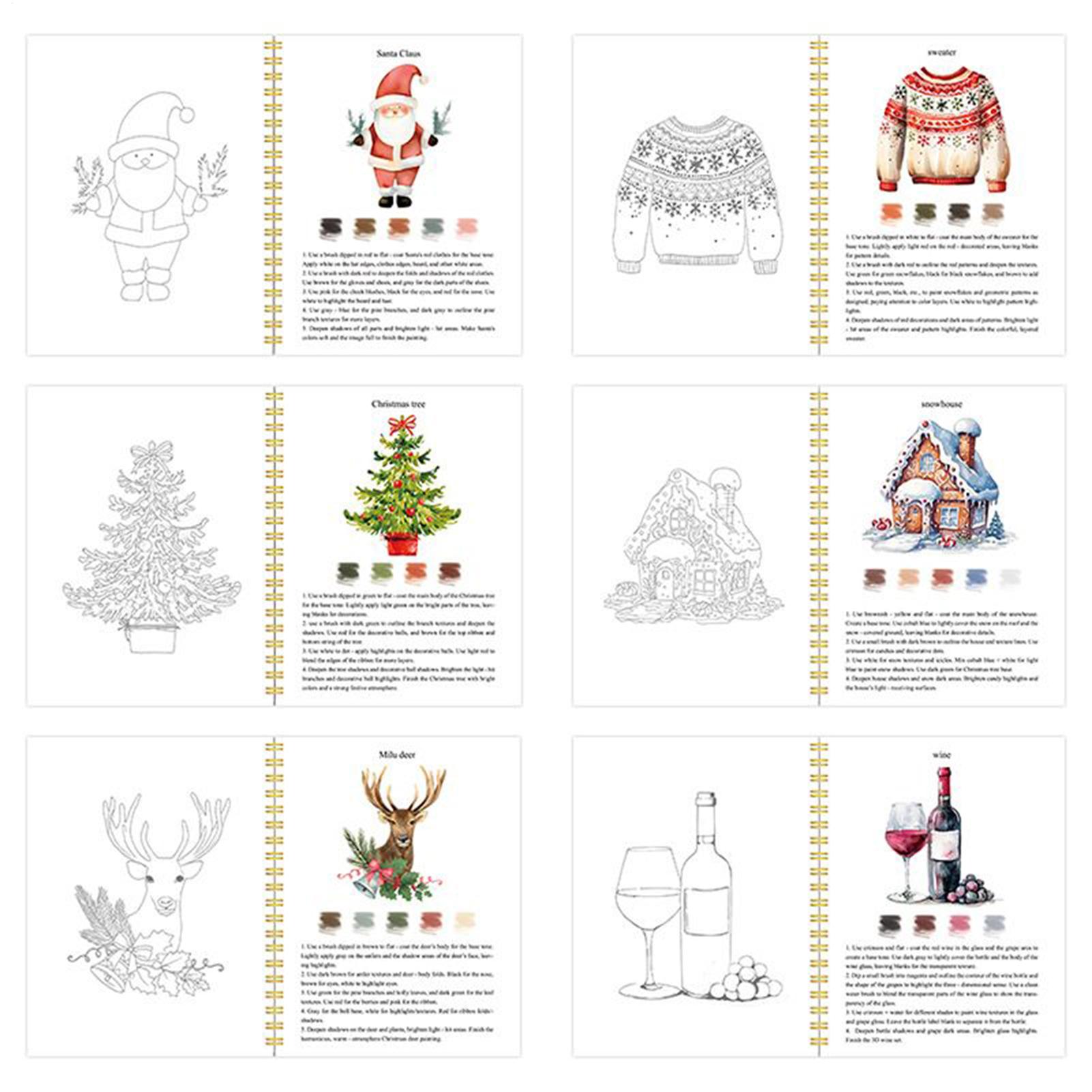 Art Craft Books - 初心者向け水彩ワークブック クリスマス水彩ワークブック ぬり絵 アートクラフト 紙の絵を描く ぬりえ
