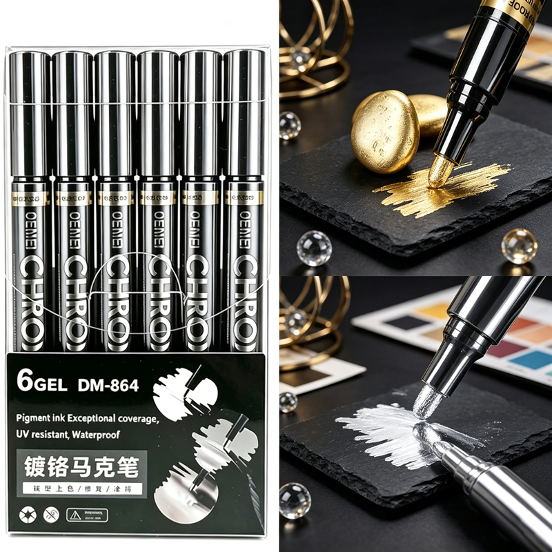 Illustration Marker Set - 1/3/5/12本入りクロームミラーマーカーペンセット、防水反射塗料ペン、金銀DIY模型塗装アートクラフト用