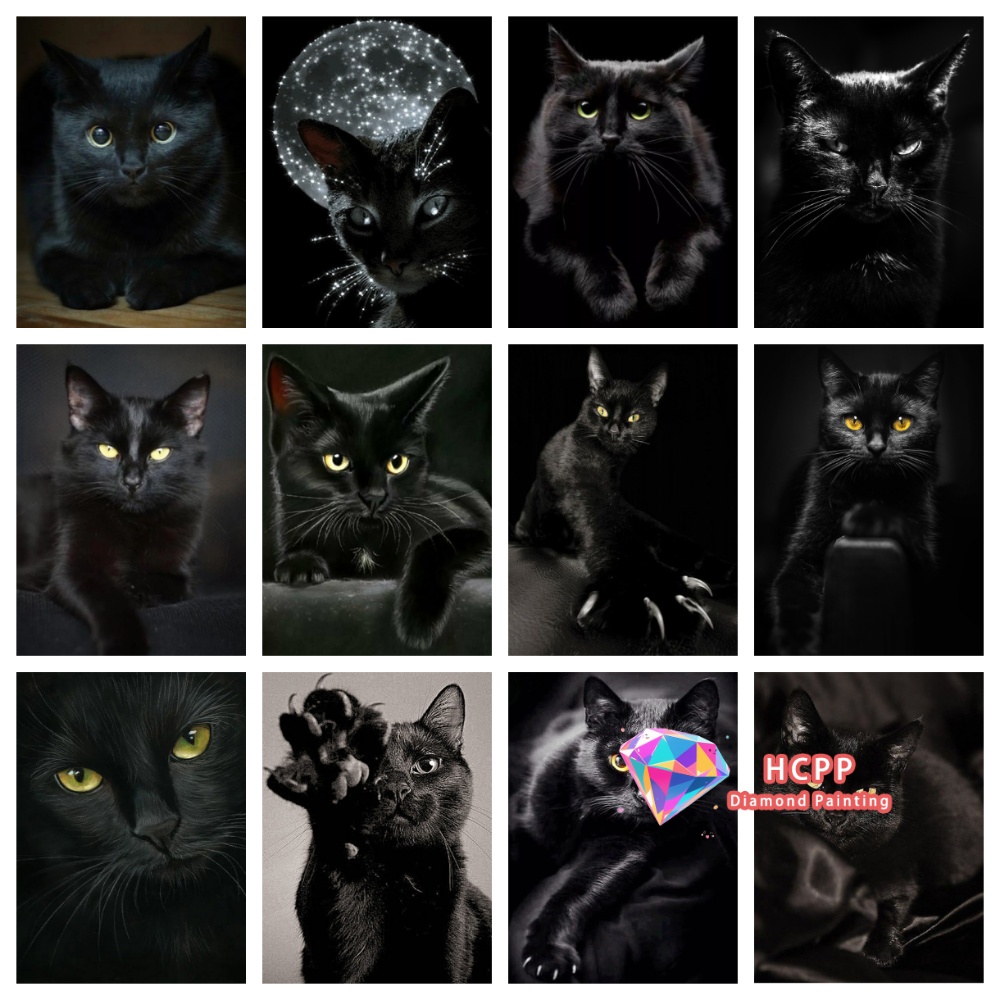 Art Craft Animals - フレームなし黒猫動物ダイヤモンドペインティングキット正方形ラウンドダイヤモンド5D DIYモザイク手作りアートユニークな絶妙なギフト工芸品ホーム