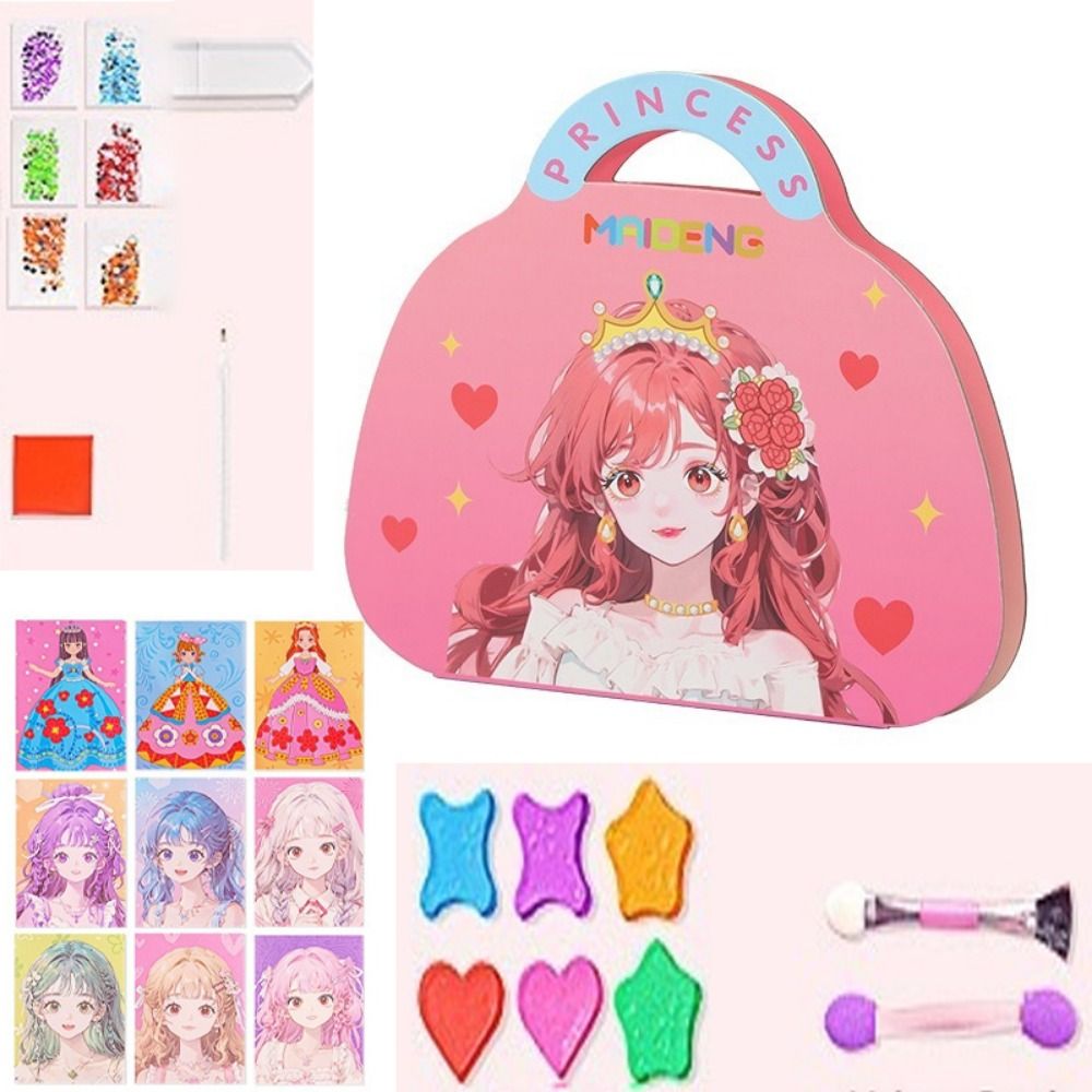 Art Craft Books - 新しい3in1 DIYプリンセスメイクアップセット ダイヤモンドギフト プリンセスドレスアップブック ステッカーペーパーアートクラフトキット 女の子向け