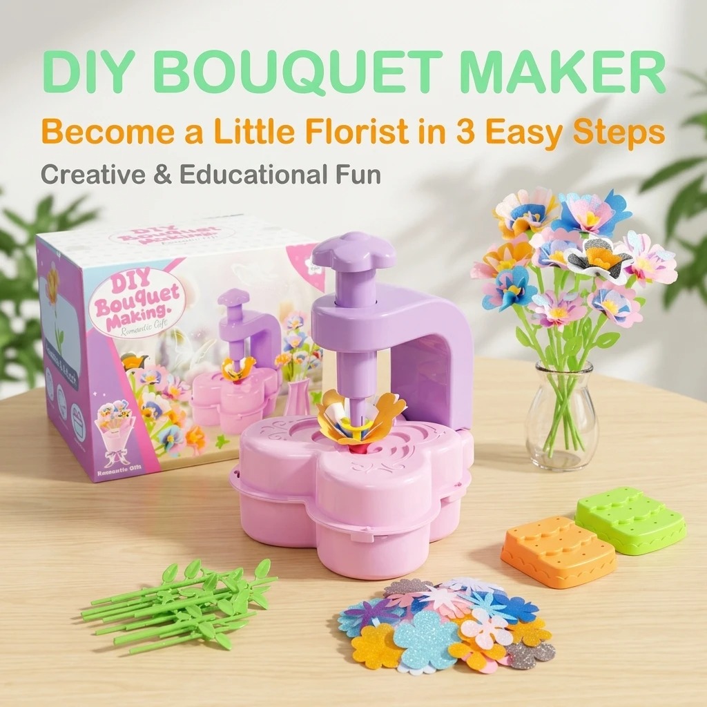 Art Craft Girl - 新しいフラワープレスクラフトおもちゃ – 子供向けの創造的なDIY手作りフラワーアレンジメントマシン、女の子へのプレゼントに最適です。
