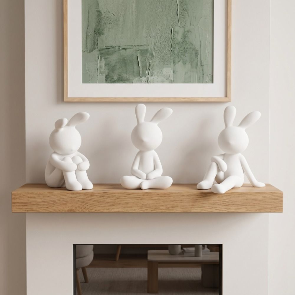 Art Craft Rabbit - 3 個アートクラフト 3D プリント座っているウサギの置物バニースタンドモデルクリエイティブウサギ像ミニマリストデスクトップ装飾ギフト