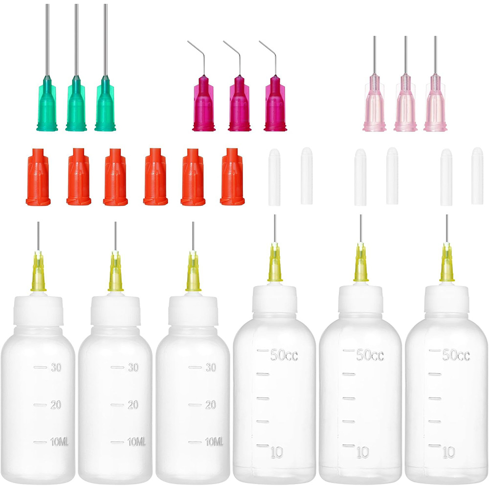 Art Craft Kits - 精密ニードルチップ付きスクイーズボトルセット、6個入り（30mlと50ml）、先端が平らなディスペンシングニードル、接着剤、塗料、オイル、工芸品用のルアーロックディスペンシングボトル付き