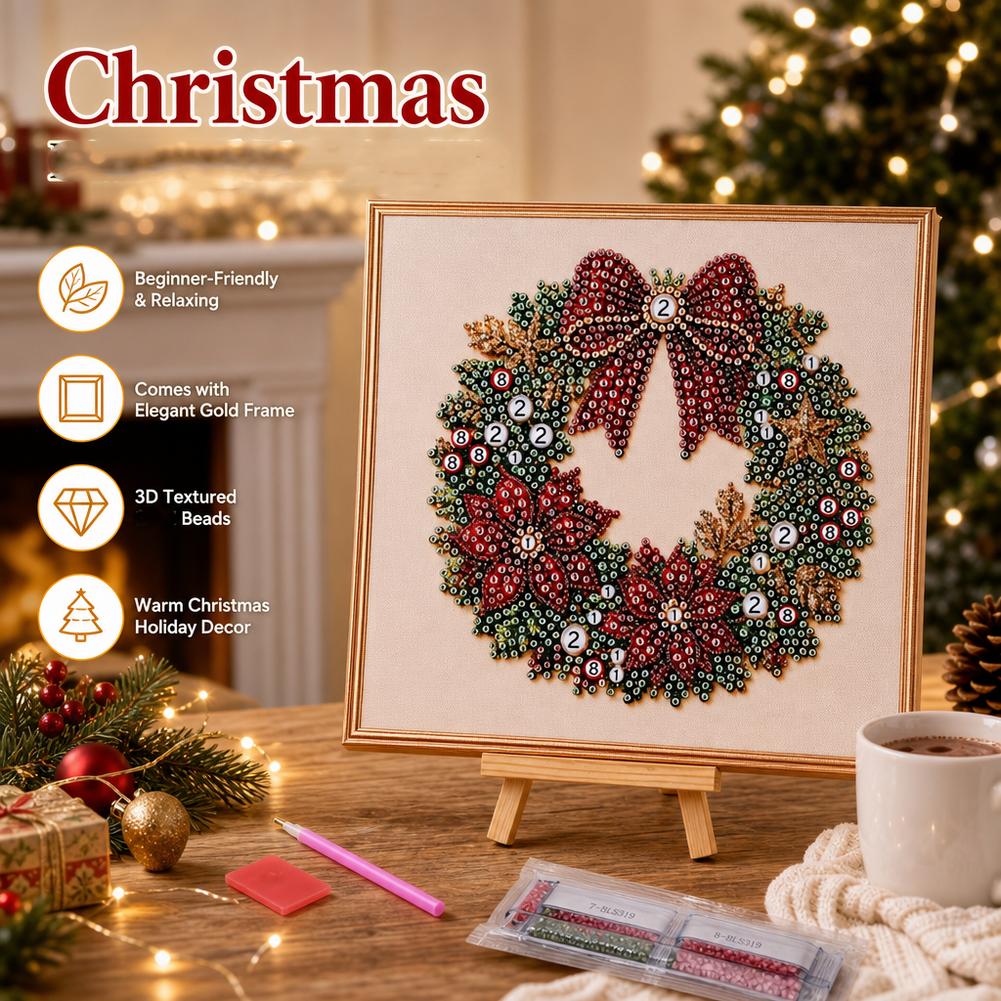 Art Craft Adult - クリスマスパールダイヤモンドペインティングアートセット（フレーム付き）DIYパールビーズクラフトキット 大人向け 初心者向け ホームデコレーション ウォールアート パーティーギフト