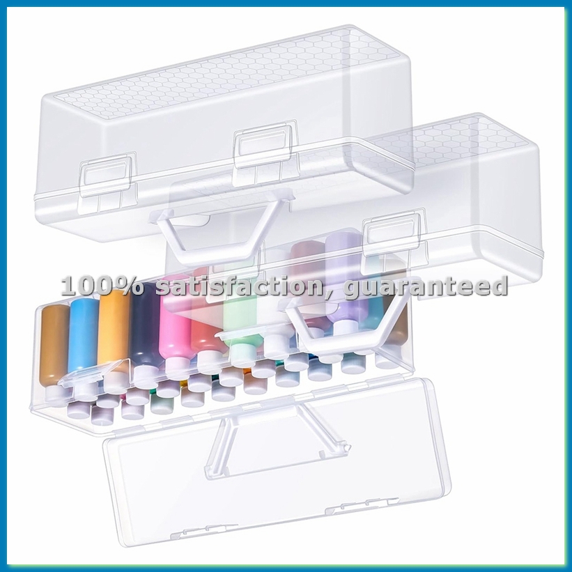 Art And Craft With Paint - 2フロア用ペイント収納ボックス3個。 Oz アクリル絵の具、ハンドル付きアクリルポータブルクラフトアートオーガナイザー、30本入り ホワイト-ABLL