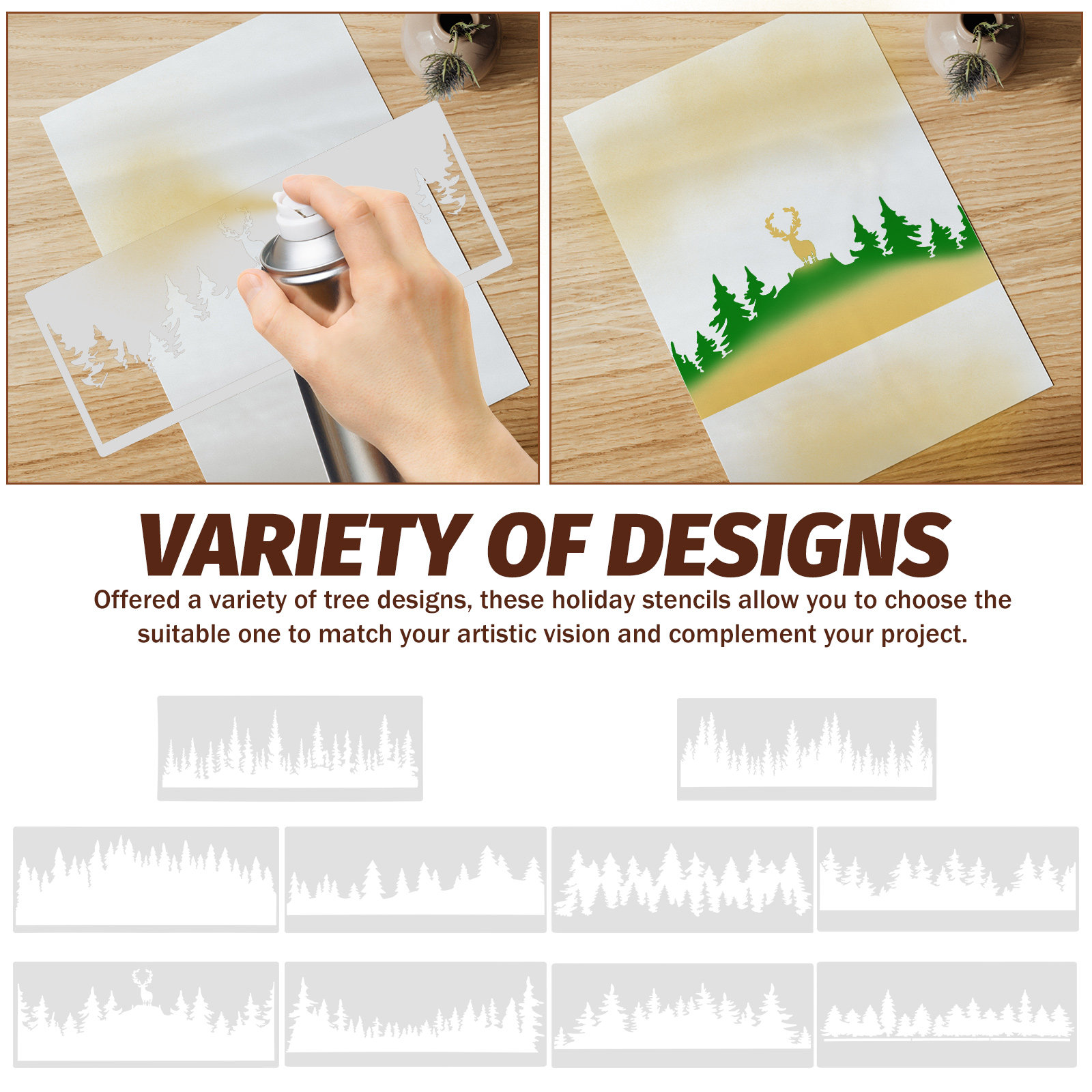 10枚入りツリーステンシル ペイントテンプレート 再利用可能 - Art And Craft With Paint のレビューと価格