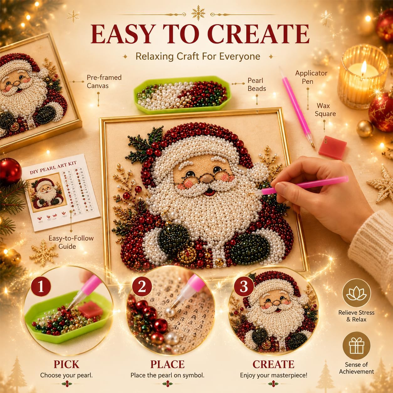 DIYクリスマスパールダイヤモンドペインティングアートキット - Art Craft Adult のレビューと価格