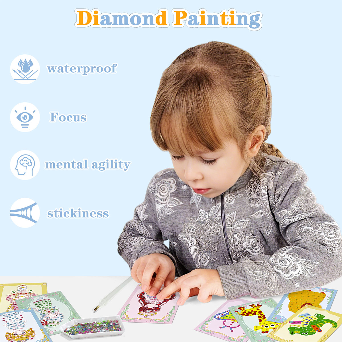16個入り宝石キットDIYアートクラフトセット簡単で楽しいダ - Art Craft Animals のレビューと価格