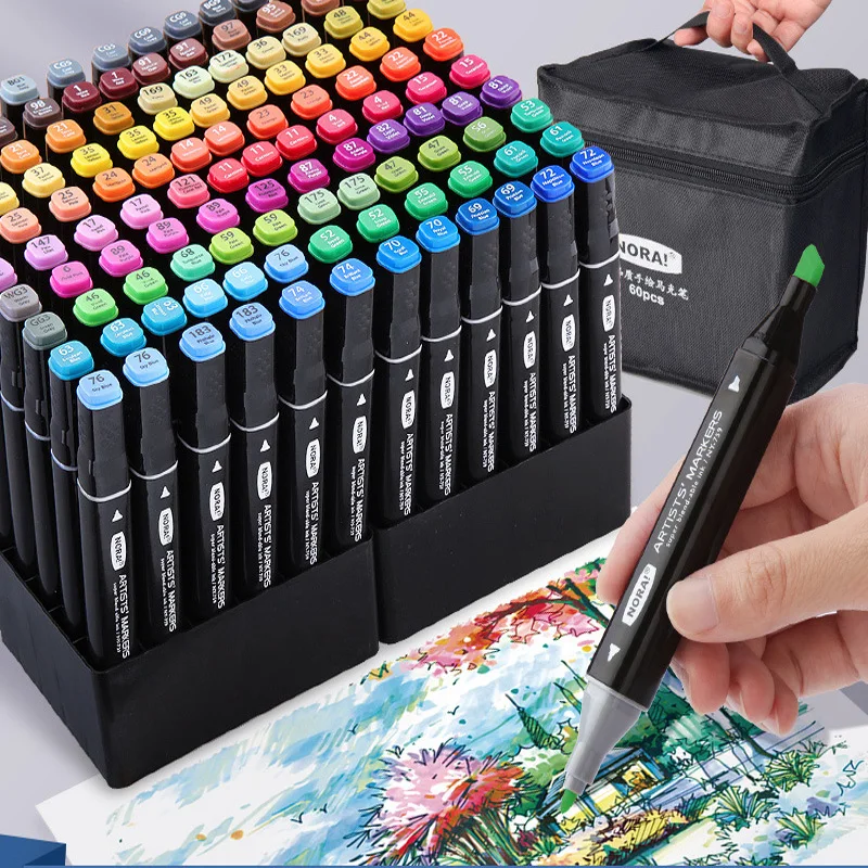 双頭スクエアペンセット,学生用ペイントセット,油,速乾性,水 - Illustration Marker Set のレビューと価格