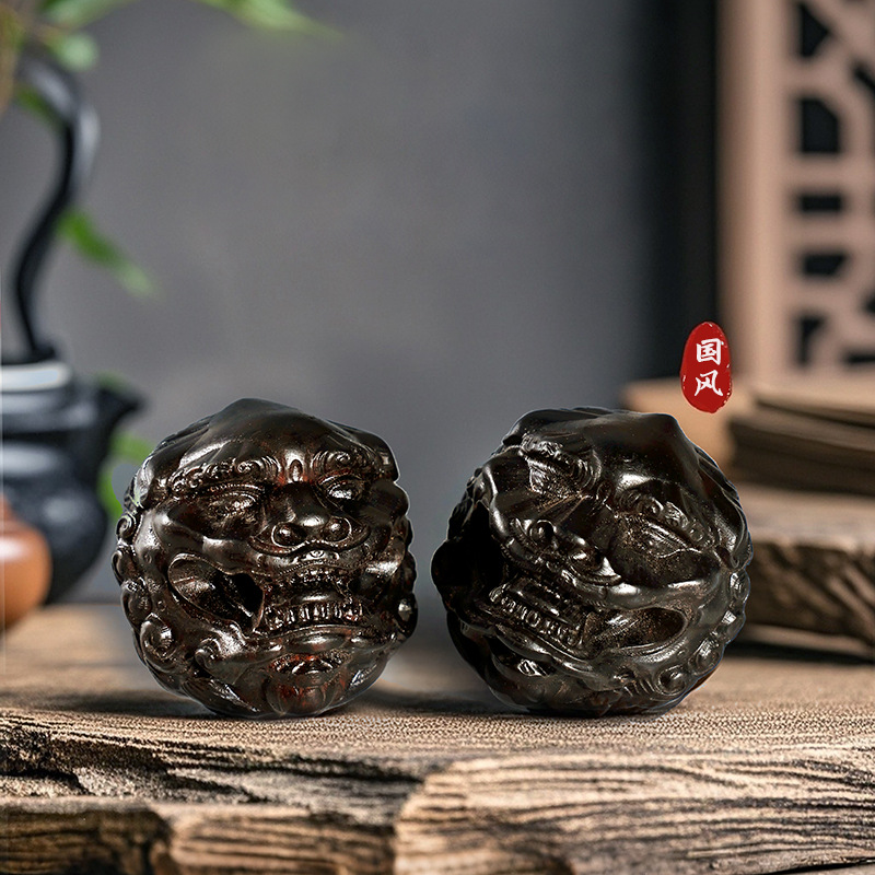 中国黒檀彫刻の覚醒獅子ハンドマッサージボール、家の装飾アート - Art Craft Easter のレビューと価格