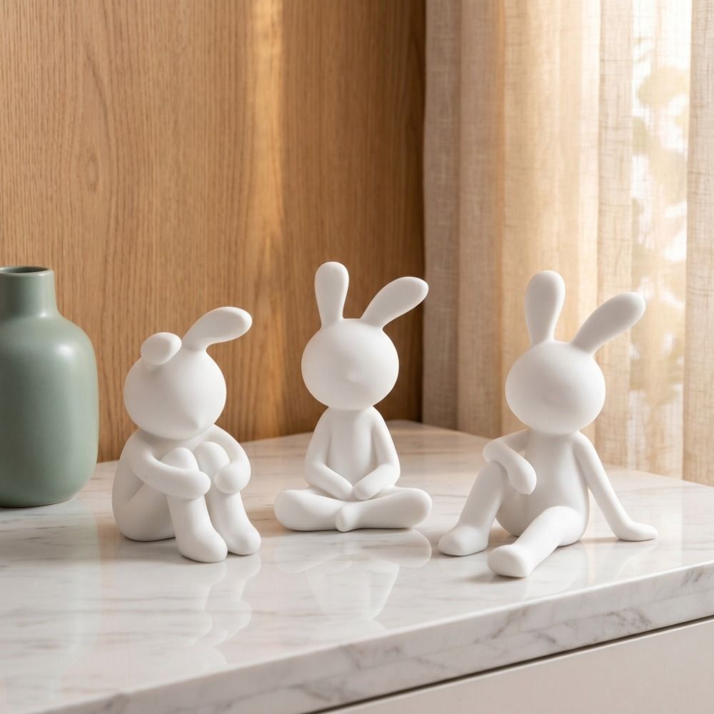 3 個アートクラフト 3D プリント座っているウサギの置物バ - Art Craft Rabbit のレビューと価格