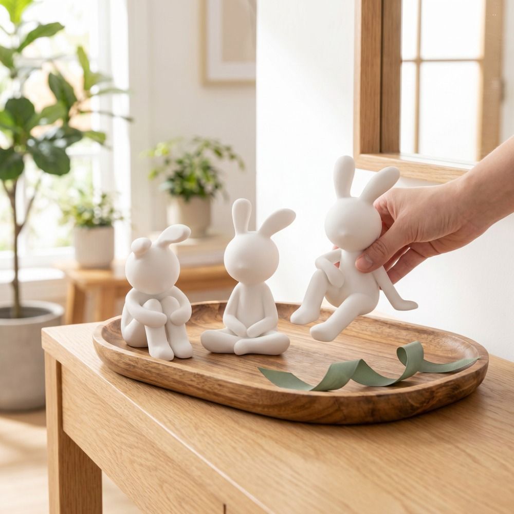 3 個アートクラフト 3D プリント座っているウサギの置物バ - Art Craft Rabbit のレビューと価格