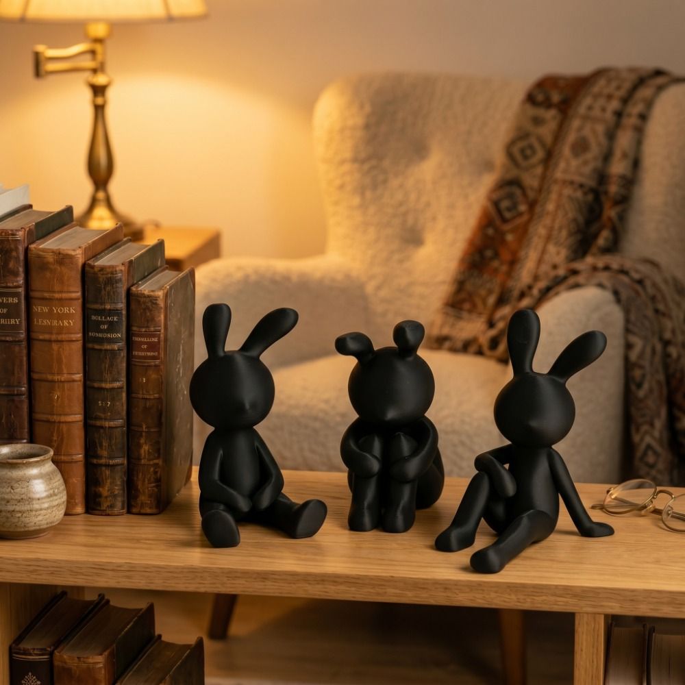 3 個アートクラフト 3D プリント座っているウサギの置物バ - Art Craft Rabbit のレビューと価格