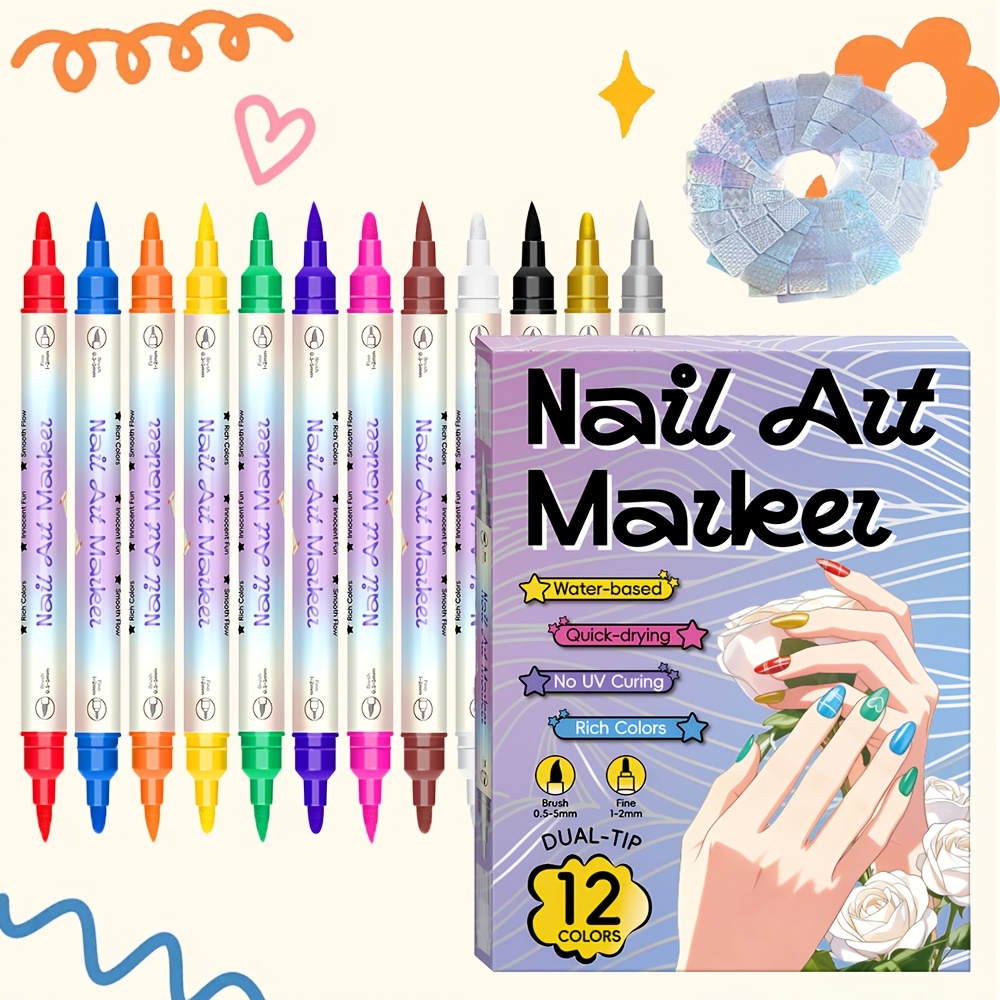 12色ネイルアートペンセット 24種類のステンシル 両端ネイ - Illustration Marker Set のレビューと価格