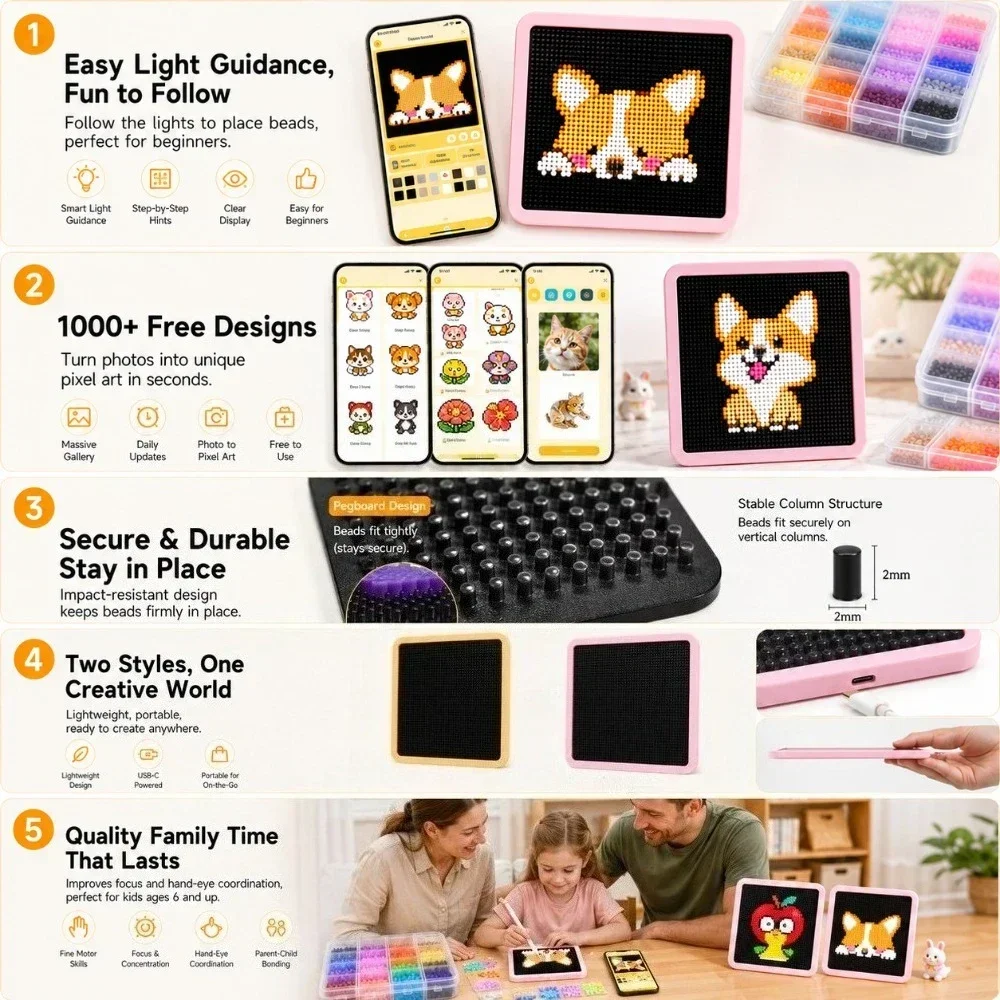 LEDスマートヒューズビーズペグボード、アプリでガイド付きパ - Art Craft Us のレビューと価格