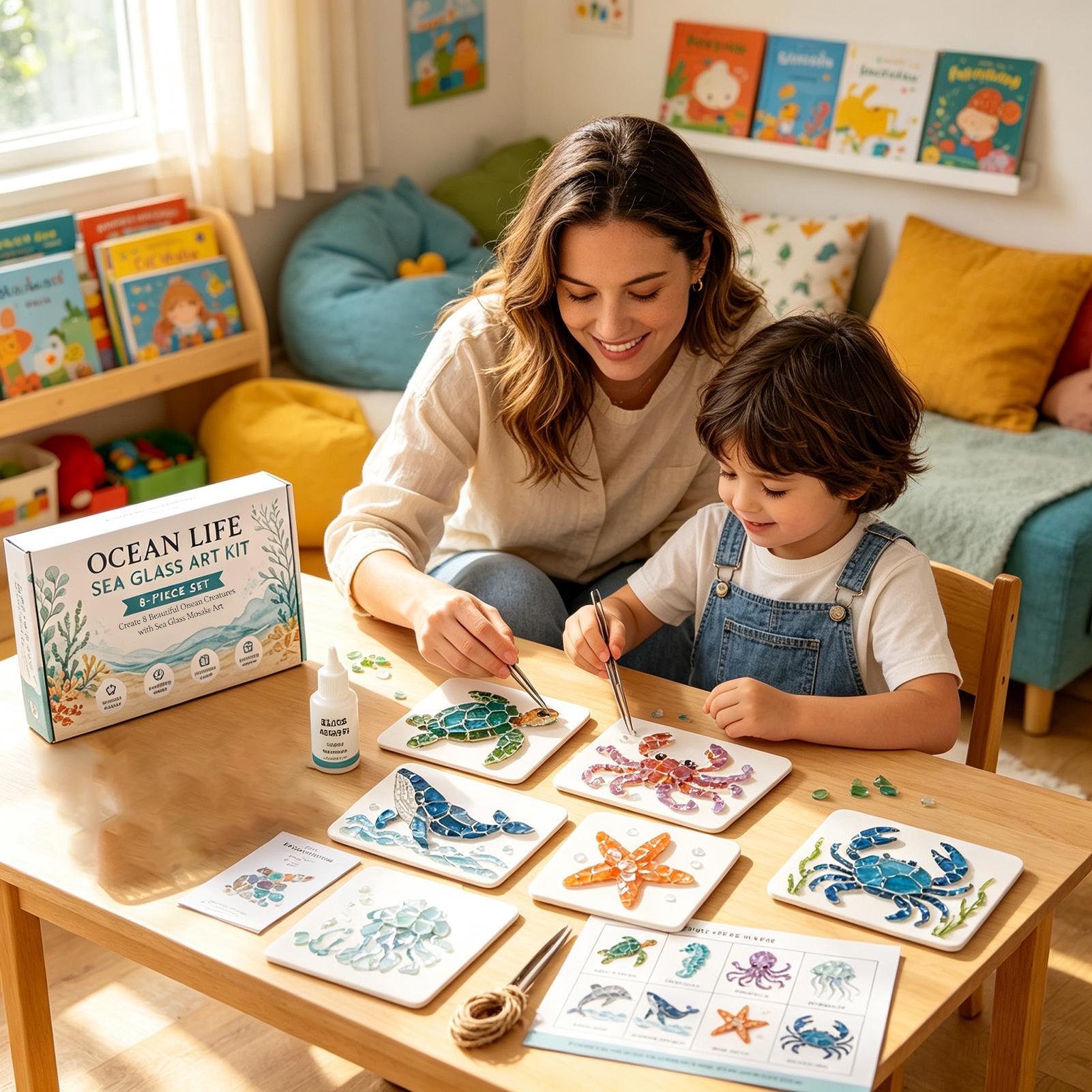 DIYクラッシュグラスアートキット、海岸のシーグラスモザイク - Art Craft Animals のレビューと価格